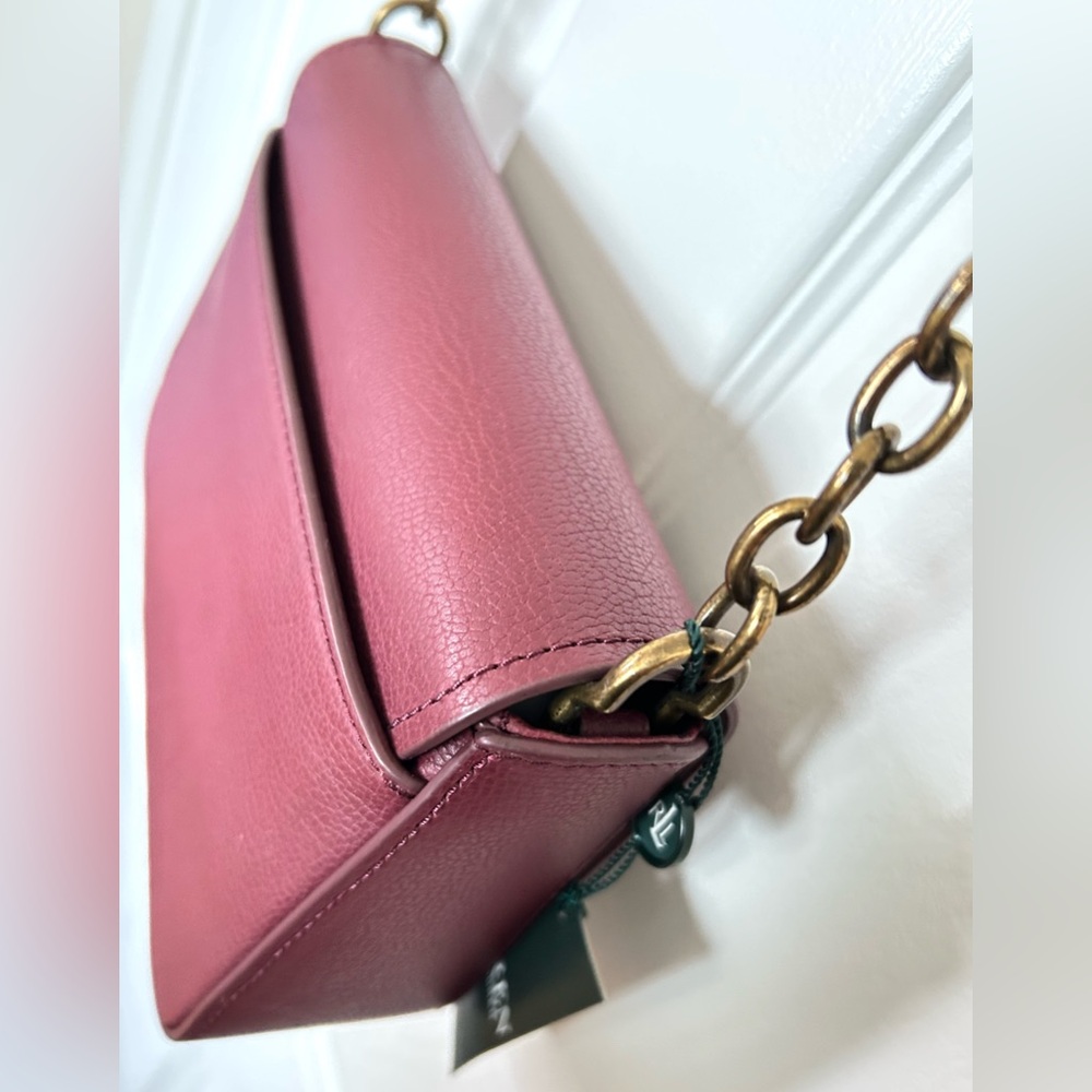 Leather Bag Cross Body Ralph Lauren small bag Envelope Style Bag Red wine color - Picture 14 of 16